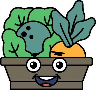 İçinde sebze sepeti olan bir çizgi film yüzü.