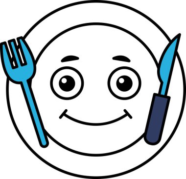 Tabağında çatal ve bıçakla gülen bir yüz