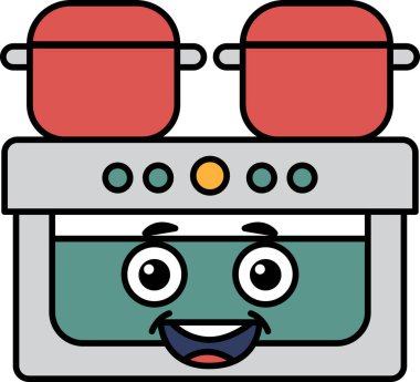 Gülen suratlı ve ocağın tepesinde çömleği olan bir çizgi film karakteri.