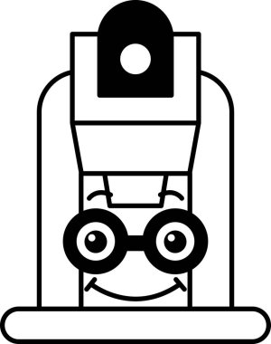 Yüzünde bir gülümseme ve gözlüklü bir çizgi film karakteri.