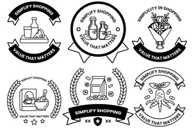 A set of illustrations in the concept of Supermarket in line drawing style clipart