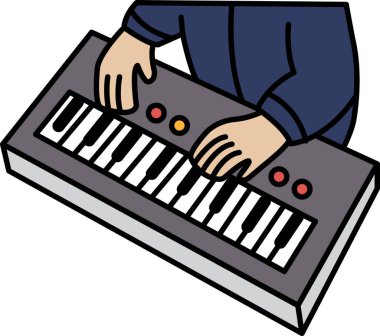 Bir adam klavye çalıyor. Yaratıcılık kavramı ve müzik tutkusu