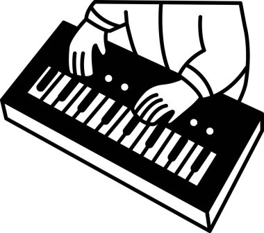 Bir adam klavye çalıyor. Görüntü siyah ve beyaz. Adam elleriyle klavye çalıyor.