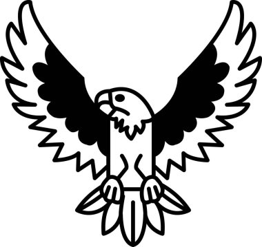 Kanatlarını açmış bir kartalın siyah beyaz çizimi. Kartal pençelerini uzatmış bir dalın üzerine tünemiştir. Özgürlük ve güç kavramı, tıpkı kartalın gücün sembolü olması gibi.
