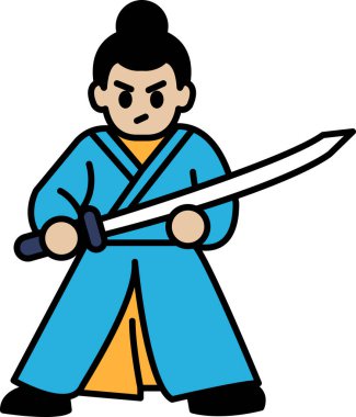 Elinde kılıç tutan mavi cüppeli bir adamın karikatür çizimi. Adamın yüzünde kaşları çatık ve sinirli bir ifade var.