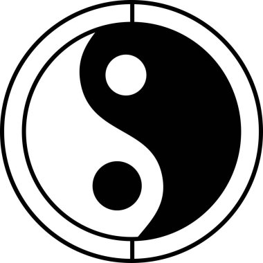 Ortasında iki beyaz daire olan siyah ve beyaz bir daire. Çemberler bir doğruya bağlı.