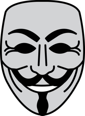 Yüzünde bir gülümseme olan maskeli bir adam. Maske gri ve siyah.