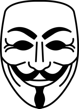 Yüzünde maske olan bir adamın siyah beyaz çizimi. Adam kravat takıyor ve bıyığı var. Adamın gözleri kapalı.
