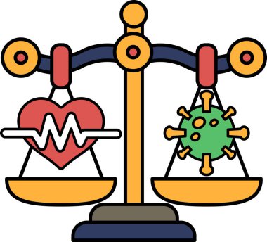 Bir tarafında kalp, diğer tarafında virüs olan bir tartı. Ölçek dengeli, ama kalp sol tarafta ve virüs de sağ tarafta.
