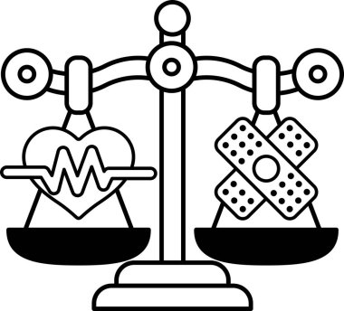 A scale with a heart on one side and a bandage on the other. The heart represents health and the bandage represents injury or illness. The scale is a symbol of balance clipart