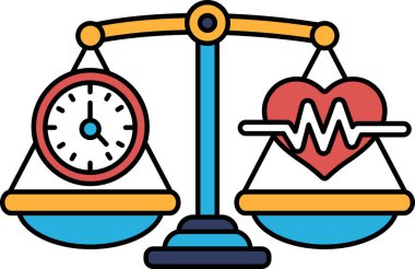 Üzerinde saat ve kalp olan bir tartı.