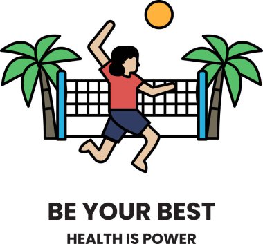 Havada top oynayan bir kadın işaret çizimleri tarzında voleybol oynuyor.