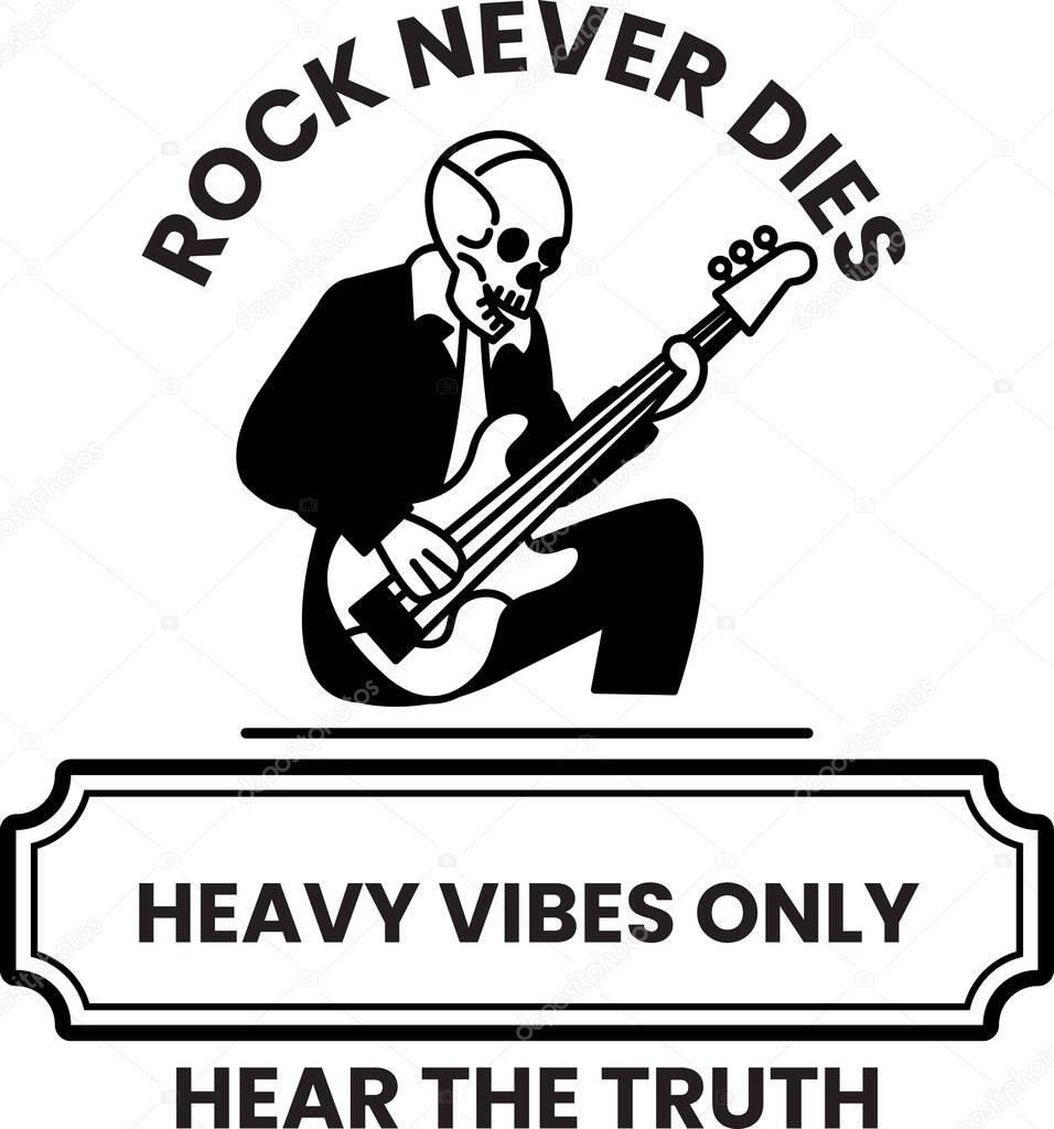A skull playing a guitar with the words in the style of sign illustrations