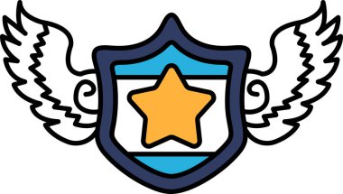 Üzerinde yıldız ve kanatlar olan bir kalkan. Kalkan mavi ve beyaz. Yıldız sarıdır.