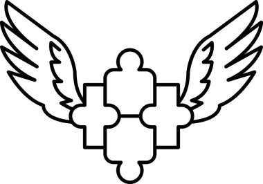 Üzerinde kanatlı bir kuş olan bir yapboz parçası.