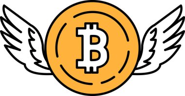 Üzerinde B harfi olan bir sikke kanatlarla çevrilidir. Kanatları beyaz, parası turuncu.