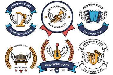 Çizgi çizim tarzında kanatlı müzik enstrümanları kavramında bir dizi illüstrasyon