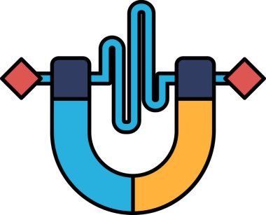 Üzerinde kırmızı elmas olan mavi ve sarı bir mıknatıs. Mıknatıs kıvrımlı ve beyaz bir arka planı var