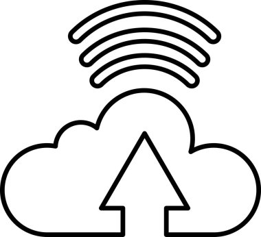 Yukarı bakan bir çizgi olan bir bulut. Bulut beyaz ve çizgi siyah. Bulut internet için bir sembol ve çizgi de internetin insanları birbirine bağlama yeteneği için bir sembol.