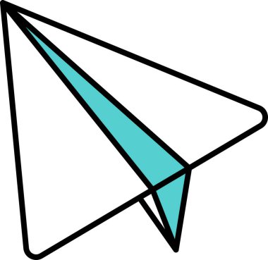 Mavi kanatlı, mavi beyaz kağıt bir uçak. Uçak siyah beyaz çizilmiş.