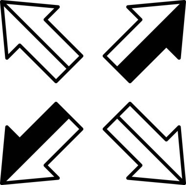 Farklı yönlere bakan dört ok. Oklar siyah ve beyaz. Görüntü basit ve minimalist bir tasarıma sahip.