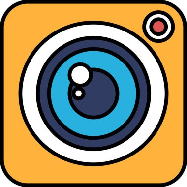 Mavi lensli sarı bir kamera. Kamera anıları ve anları yakalamanın sembolüdür. Mavi lens resme bir derinlik ve odaklanma hissi ekler.