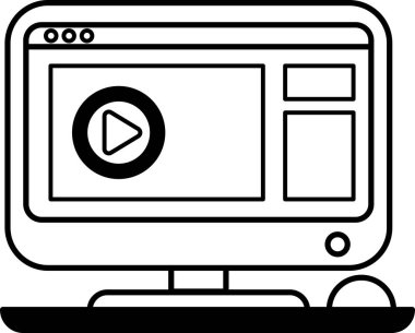 Üzerinde video olan bir bilgisayar monitörü. Video siyah-beyaz olacak. Monitör masanın üstünde.