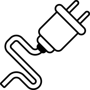 İçinde kablo olan siyah beyaz bir fiş çizimi. Fiş bir güç kaynağına bağlı.