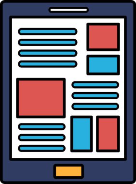 Mavi ekranlı, kırmızı ve mavi kareli bir telefon. Kareler bir ızgaraya dizilmiştir.