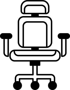 Beyaz arka planı olan siyah beyaz bir sandalye. Sandalye uzun süre ergonomik ve rahat oturmak üzere tasarlanmıştır.