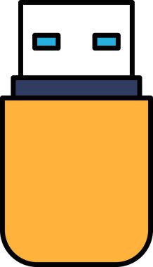 Mavi gözlü sarı bir USB flaş bellek. Flaş bellek beyaz bir arka planda duruyor. Mavi gözler flaş belleğe dostane ve cana yakın bir görünüm verir.