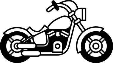 Siyah koltuğu ve siyah gidonu olan siyah beyaz bir motosiklet. Motosiklet beyaz arka planda park edilmiş.