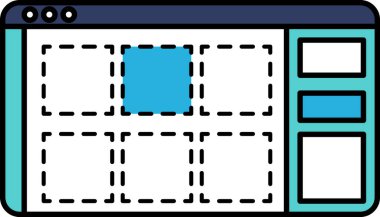 Ortasında mavi bir kare olan bir bilgisayar monitörü. Meydan beyaz çizgilerle çevrili.