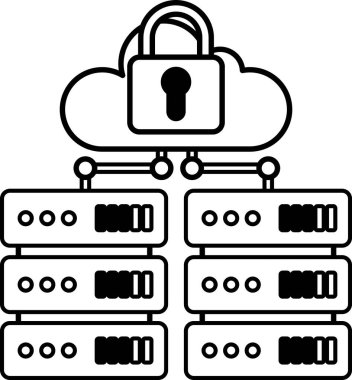 Üzerinde kilit olan bir bulut. Kilit bulutun üzerinde ve diğer bulutlarla çevrili.