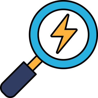 Üzerinde yıldırım olan mavi bir büyüteç. Şimşek sarı ve büyüteçin merkezini gösteriyor.