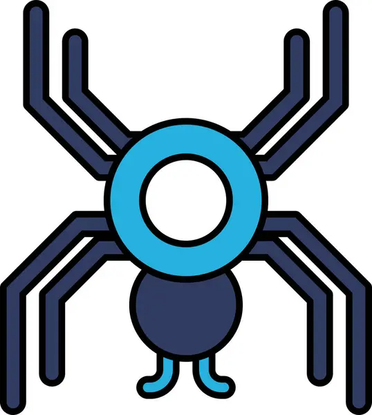 A blue and white spider with a blue circle in the middle. The spider is drawn in a stylized way, with its legs spread out and its head turned to the side — Illustration Blue White Spider Blue Circle Middle Spider Drawn Stylized Way — Stock Vector