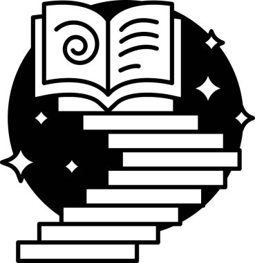 Kapağında spiral ve altında merdiven olan bir kitap.