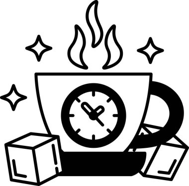 Üzerinde saat olan bir fincan ve altında buz küpleri.