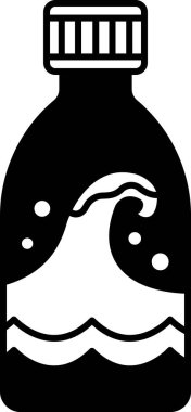 Yanında dalga olan bir şişe su.