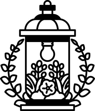 İçinde ampul ve üstünde çiçek olan bir lamba.