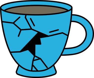 İçinde çatlak olan mavi bir kupa. Bardak kırılmış ve içinde bir delik var.