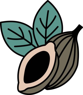 Üzerinde yaprak olan bir çikolata kapsülünün yakın çekimi. Kapsül açık ve yaprak yeşil.