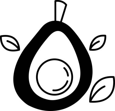 Üzerinde yaprak olan bir avokado çizimi.