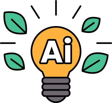 Üzerinde yapay zeka yazan bir ampul. Ampul yapraklarla çevrili, parlak ve yenilikçi bir fikir izlenimi veriyor.