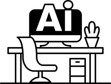 Üzerinde AI harfleri olan siyah beyaz çizgi şeklinde bir bilgisayar monitörü.