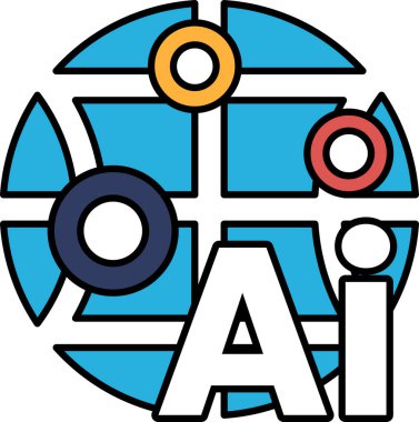 Ortasında beyaz A harfi olan mavi ve beyaz bir daire. Çember birkaç küçük daire ile çevrilidir.