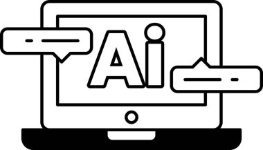 Üzerinde AI yazan siyah beyaz çizgi tarzında bir bilgisayar monitörü