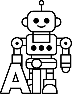 A harfinin önünde siyah beyaz çizgi şeklinde bir robot duruyor.