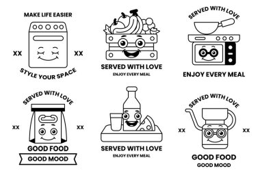 Çizim tarzında bir yiyecek dükkânı kavramında bir dizi çizim