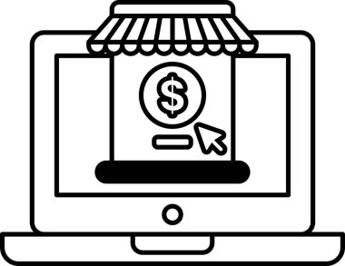 Bir dizüstü bilgisayar ekranında dolar işareti ve alışveriş arabası var. Bu resim çevrimiçi alışveriş fikrini iletir
